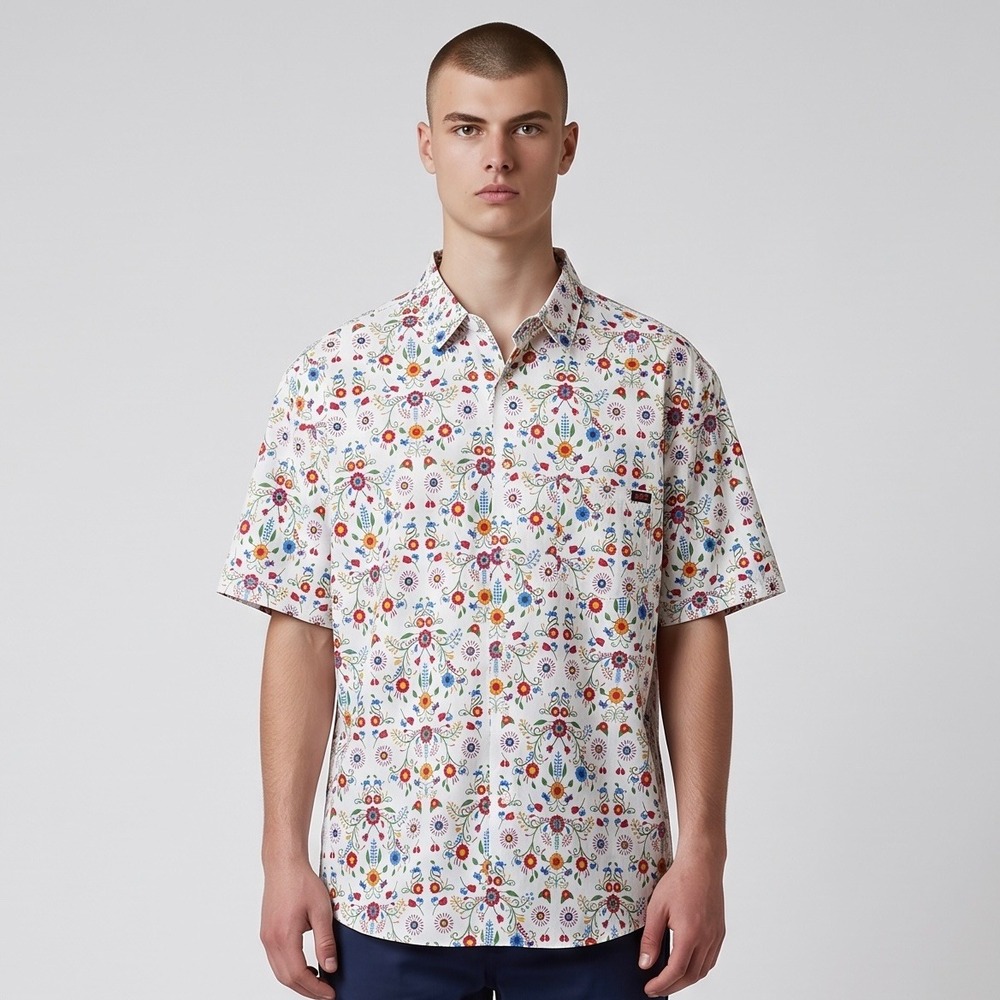 RSVLTS Talavera Cotton Blend Shirt Mens 4XL Short Sleeve Folk Art Floral Tile